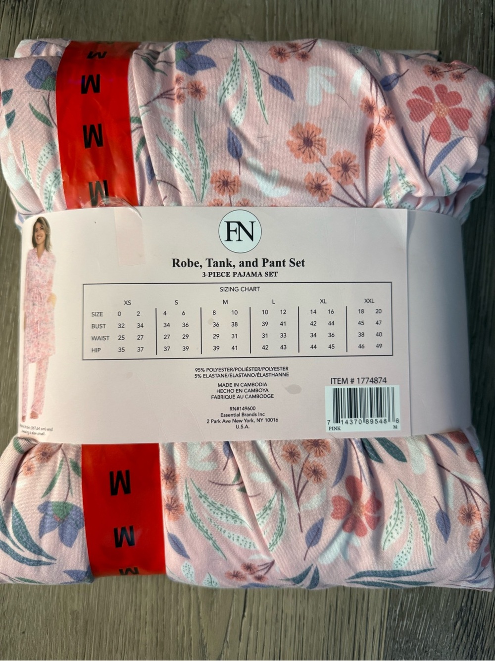 NWT FN by Flora Nikrooz Pink Floral Robe, Tank & Pant 3-Piece PJ Set - Picture 2 of 2